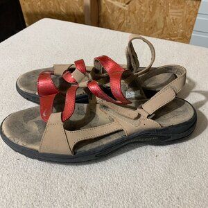 Golfstream Shoes Women's Size 9M Red Leather Open Toe Hook & Loop Golf Sandals